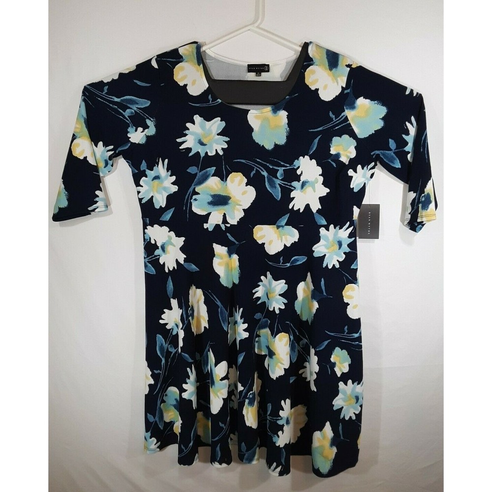 NWT Ryan Wythe Plus Size 3X Fit & Flare Blue Floral Print Crepe Knit Dress
